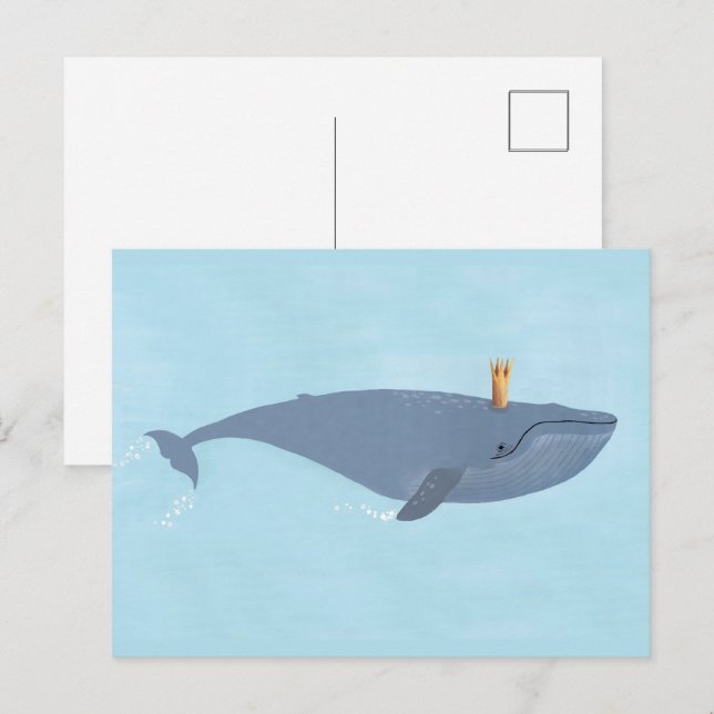 King Of The Sea - Blue Whale Crown Illustration Postcard (Front/Back)