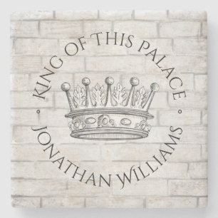 King of This Palace Crown with Name Stone Coaster