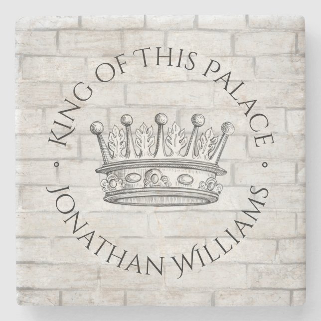 King of This Palace Crown with Name Stone Coaster (Front)