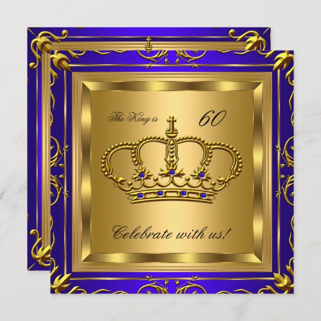 King or Queen Royal Blue Gold Birthday Party 2 Invitation (Front/Back)
