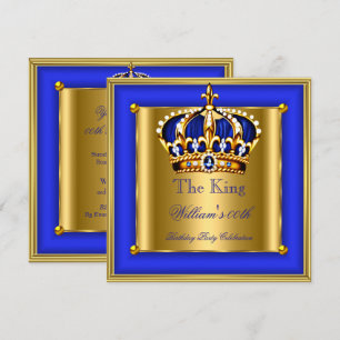 King or Queen Royal Blue Gold Crown Birthday Party Invitation