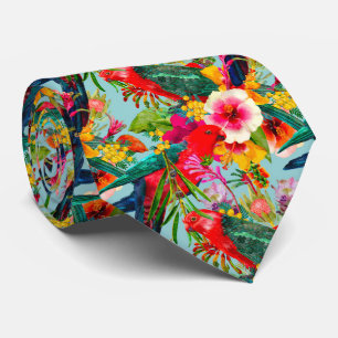 King Parrot Tropical Blooms Pattern Tie