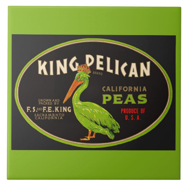 King Pelican California peas crate label Ceramic Tile (Front)