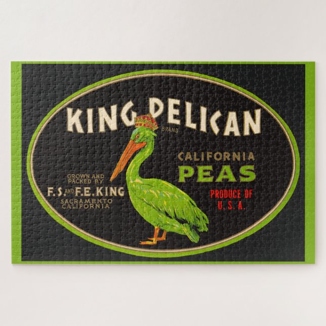 King Pelican California peas crate label Jigsaw Puzzle (Horizontal)