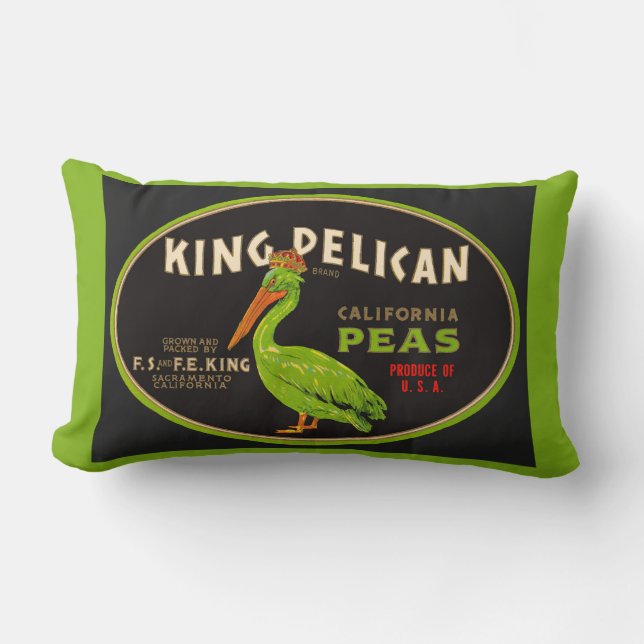 King Pelican California peas crate label Lumbar Cushion (Front)