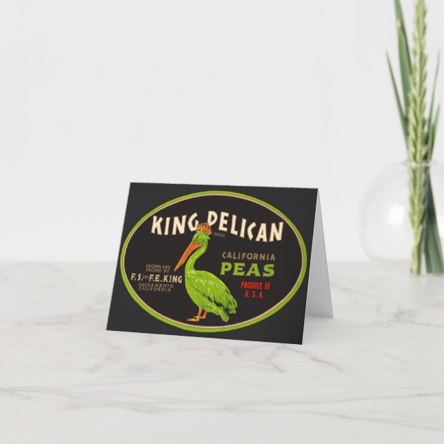  King Pelican California peas crate label Note Card (Front)