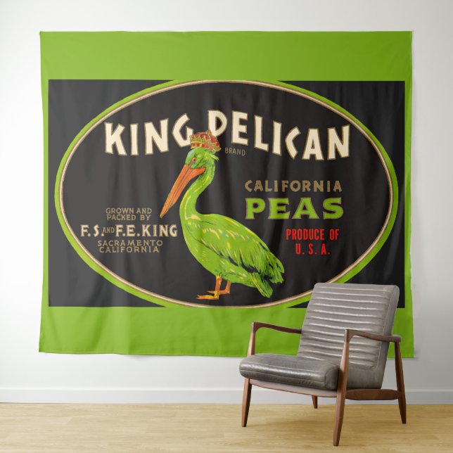 King Pelican California peas crate label Tapestry (In Situ (Horizontal))