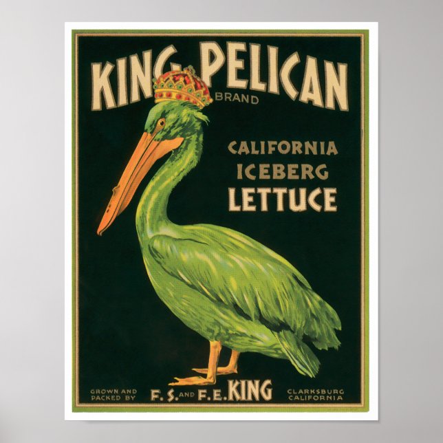 King Pelican Lettuce Vintage Vegetable Label Poster (Front)