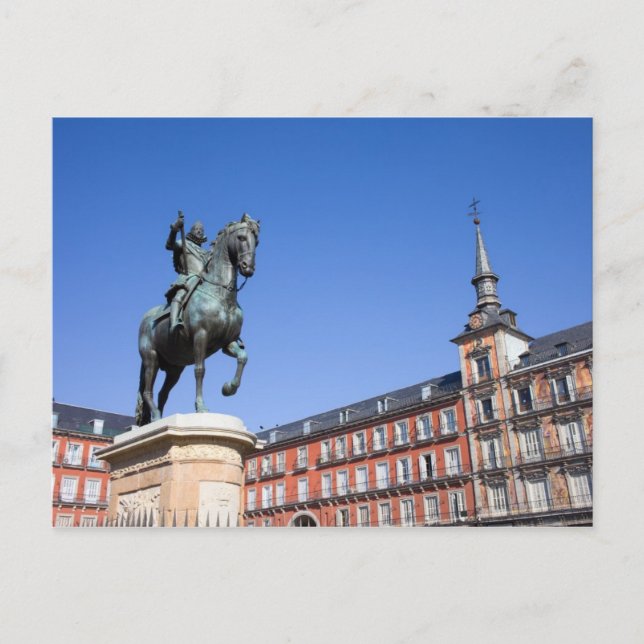 King Philip III Statue at Plaza Mayor in Madrid Postcard (Front)
