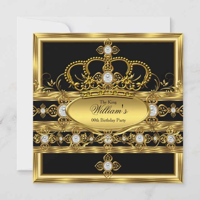 King Prince Queen Royal Gold Diamond Crown Party Invitation (Front)