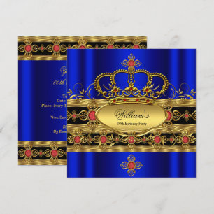 King Prince Royal Blue Gold Red Crown Birthday 2 Invitation