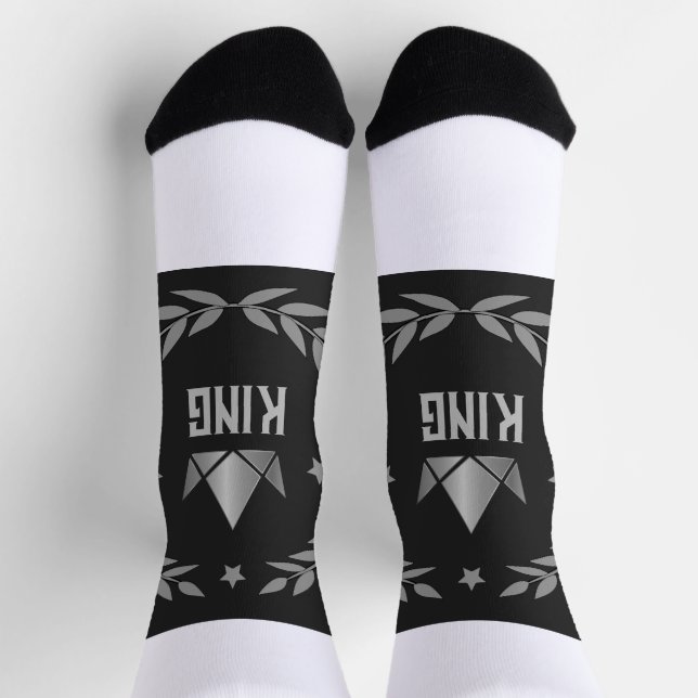 KING Printed with Stylish Crown Image Crew Socks (Top)