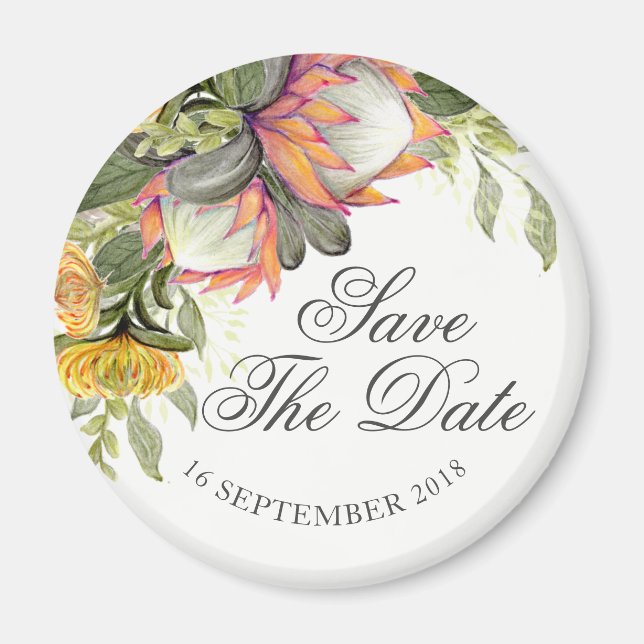 King Protea Bouquet Wedding Save the date magnet (Front)