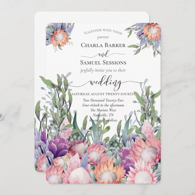 King Protea Bright Colored Exotic Flowers  Program (Front/Back)