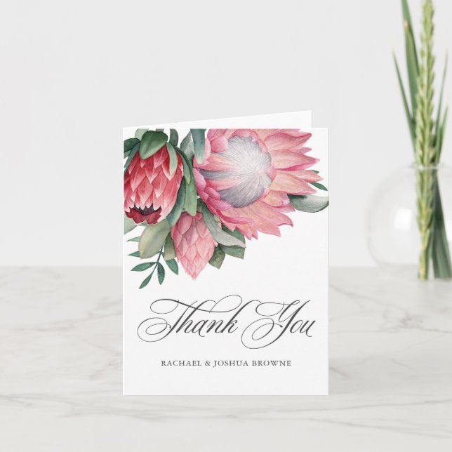 King Protea Elegant Botanical Wedding Thank You Card (Front)