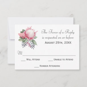 King Protea Watercolor Botanical Wedding RSVP