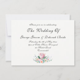 King Protea Watercolor Floral Elegant Botanical Invitation