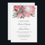 King Protea Watercolor Floral Wedding Invitation<br><div class="desc">Beautifully elegant and a popular choice in wedding flowers, this unique wedding invitation design features a watercolor floral arrangement of exotic King Protea flowers and buds. Colours include light and dark pink, burgundy, teal and silver grey. Edit the sample text with your wedding details. Belonging to one of the oldest...</div>