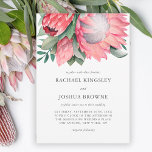 King Protea Watercolor Floral Wedding Invitation<br><div class="desc">Beautifully elegant and a popular choice in wedding flowers, this unique wedding invitation design features a watercolor floral arrangement of exotic King Protea flowers and buds. Colours include light and dark pink, burgundy, teal and silver grey. Edit the sample text with your wedding details. Belonging to one of the oldest...</div>