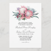 King Protea Watercolor Floral Wedding Invitation
