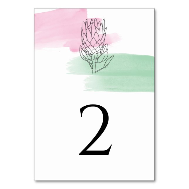 King Protea Watercolor Wedding Table Number (Front)