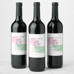 King Protea Watercolor Wedding Wine Label