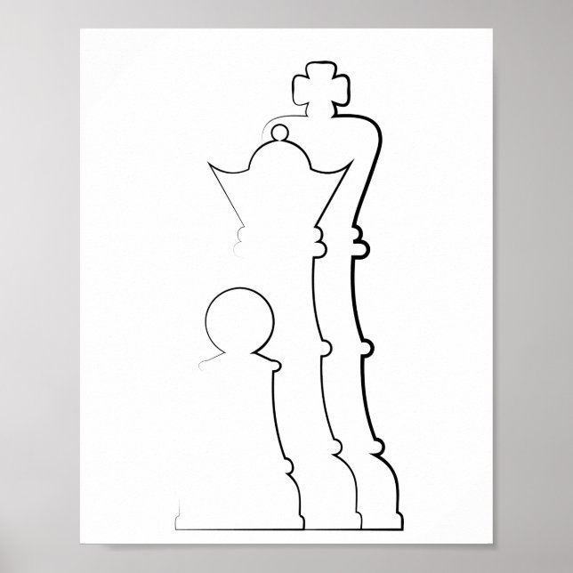 King queen and pawn line art poster (Front)