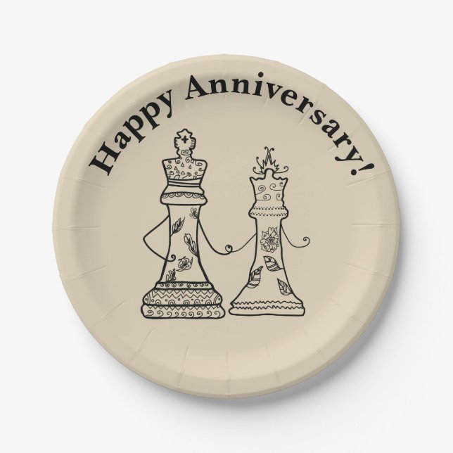 King& Queen Chess Figures Wedding Paper Plate (Front)