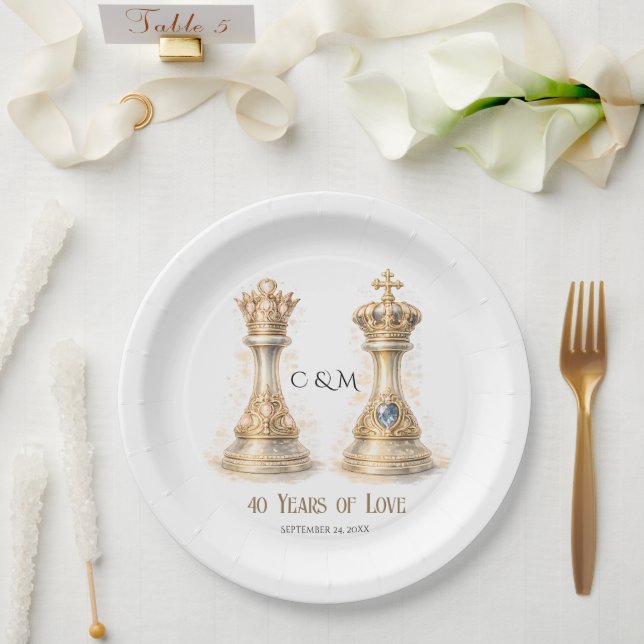 King Queen Couple 40th Wedding Anniversary Paper Plate (Wedding)