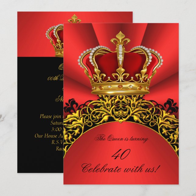 King Queen Gold Royal Regal Redish Birthday Party  Invitation (Front/Back)