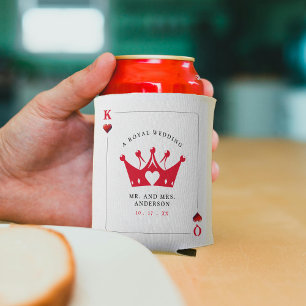King & Queen of Hearts Casino Poker Card Wedding Can Cooler