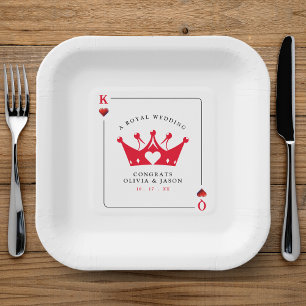 King & Queen of Hearts Casino Poker Card Wedding Paper Plate