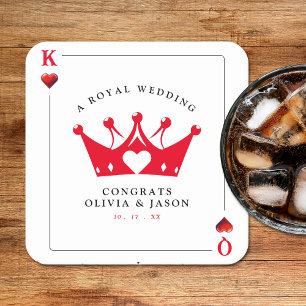 King & Queen of Hearts Casino Poker Card Wedding Square Paper Coaster