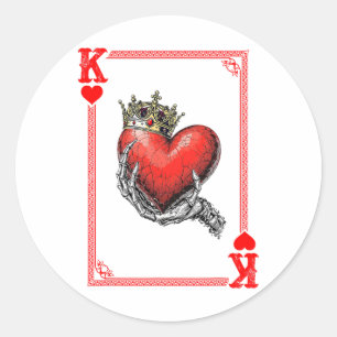 King Queen Of Hearts Playing Card Couple Matching Classic Round Sticker