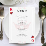 King & Queen of Hearts Playing Card Wedding Menu<br><div class="desc">King and queen of hearts playing card wedding reception menu.  Personalise it with your event details.  Great for a Las Vegas / poker themed celebration.</div>