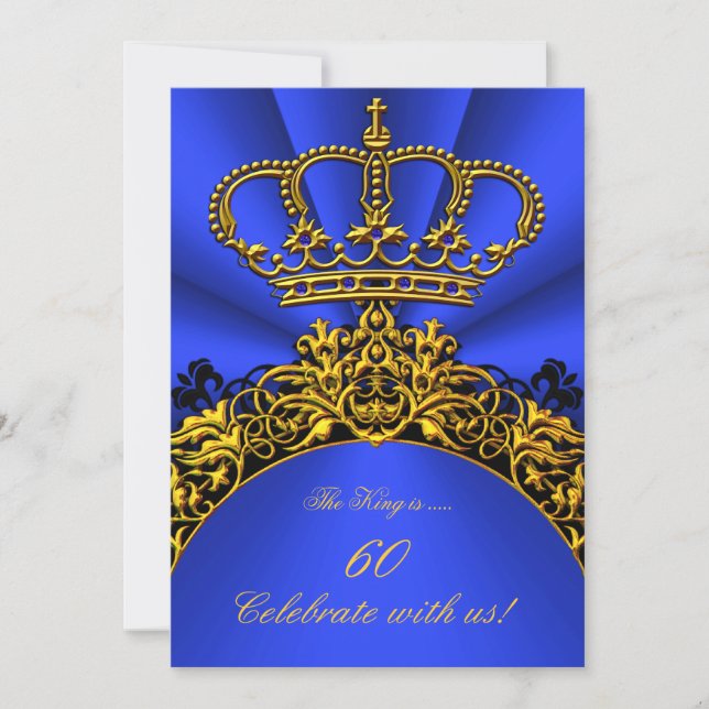 King Regal Queen Gold Royal Blue Birthday Party 3 Invitation (Front)