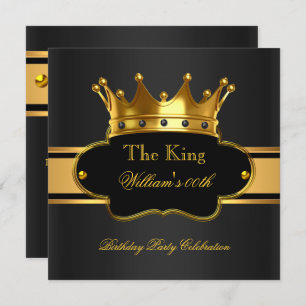 King Royal Black Gold Birthday Party Mens Mans Invitation