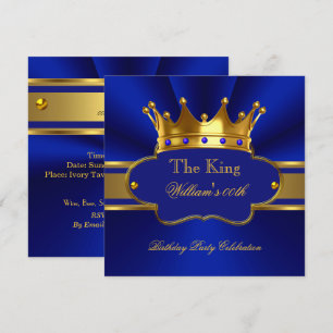 King Royal Blue Gold Birthday Party Mens Mans Invitation