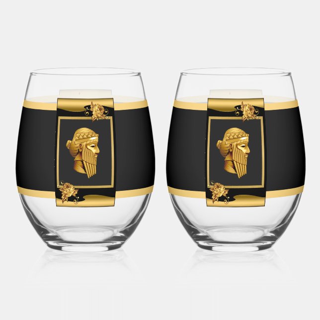 King Sargon  Stemless Wine Glass (Front)