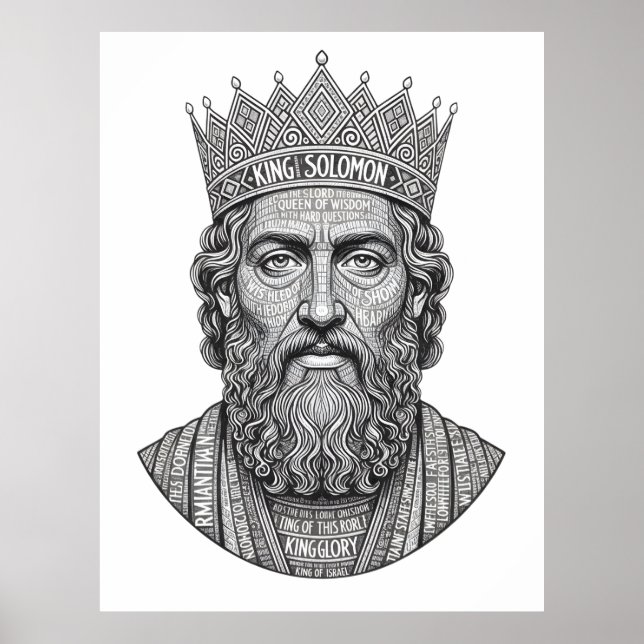 King Solomon Calligraphy Portrait - Vintage Script Poster (Front)