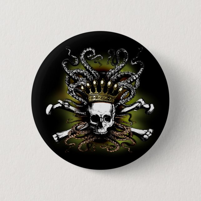 King Squid Skull 6 Cm Round Badge (Front)