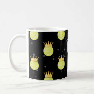 King Tennis - Seamless Pattern on Black Background Coffee Mug