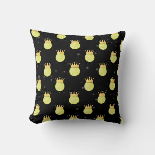King Tennis - Seamless Pattern on Black Background Cushion