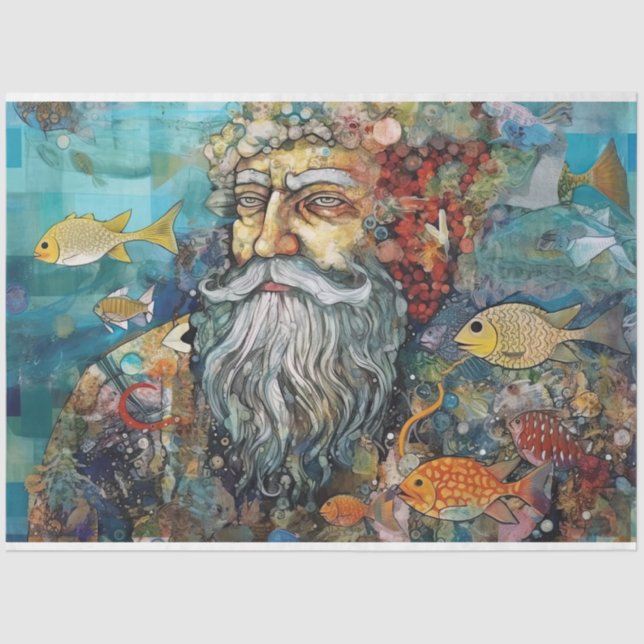 King Triton Mermaid Merman Collage Decoupage Tissue Paper (Front)