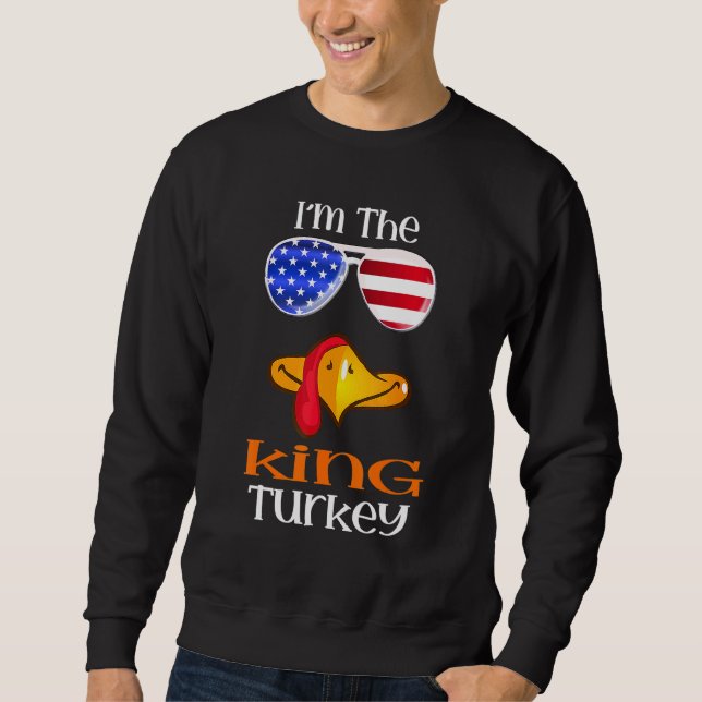 King Turkey Face Thanksgiving American Flag Sungla Sweatshirt (Front)