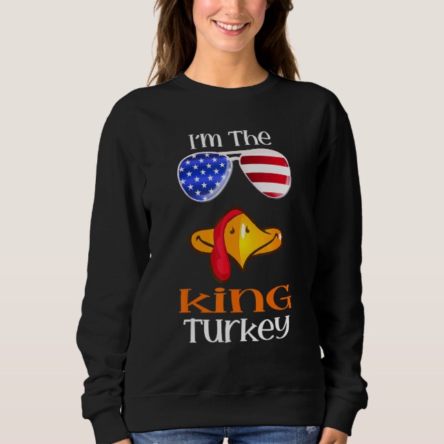 King Turkey Face Thanksgiving American Flag Sungla Sweatshirt (Front)