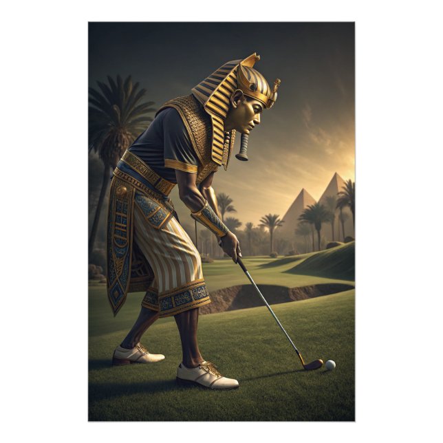 King Tut Playing Golf Funny Ancient Egypt Art Photo Print (Front)