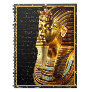 King Tutankhamun with Hieroglyphs Gold and Black Notebook
