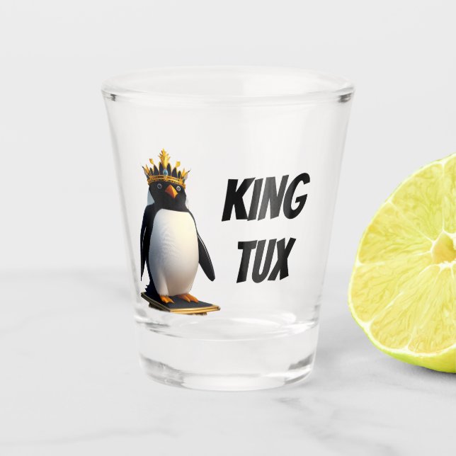 King Tux Linux Penguin Shot Glass (Front)