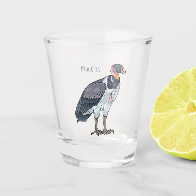 King vulture bird cartoon illustration shot glass (Front)